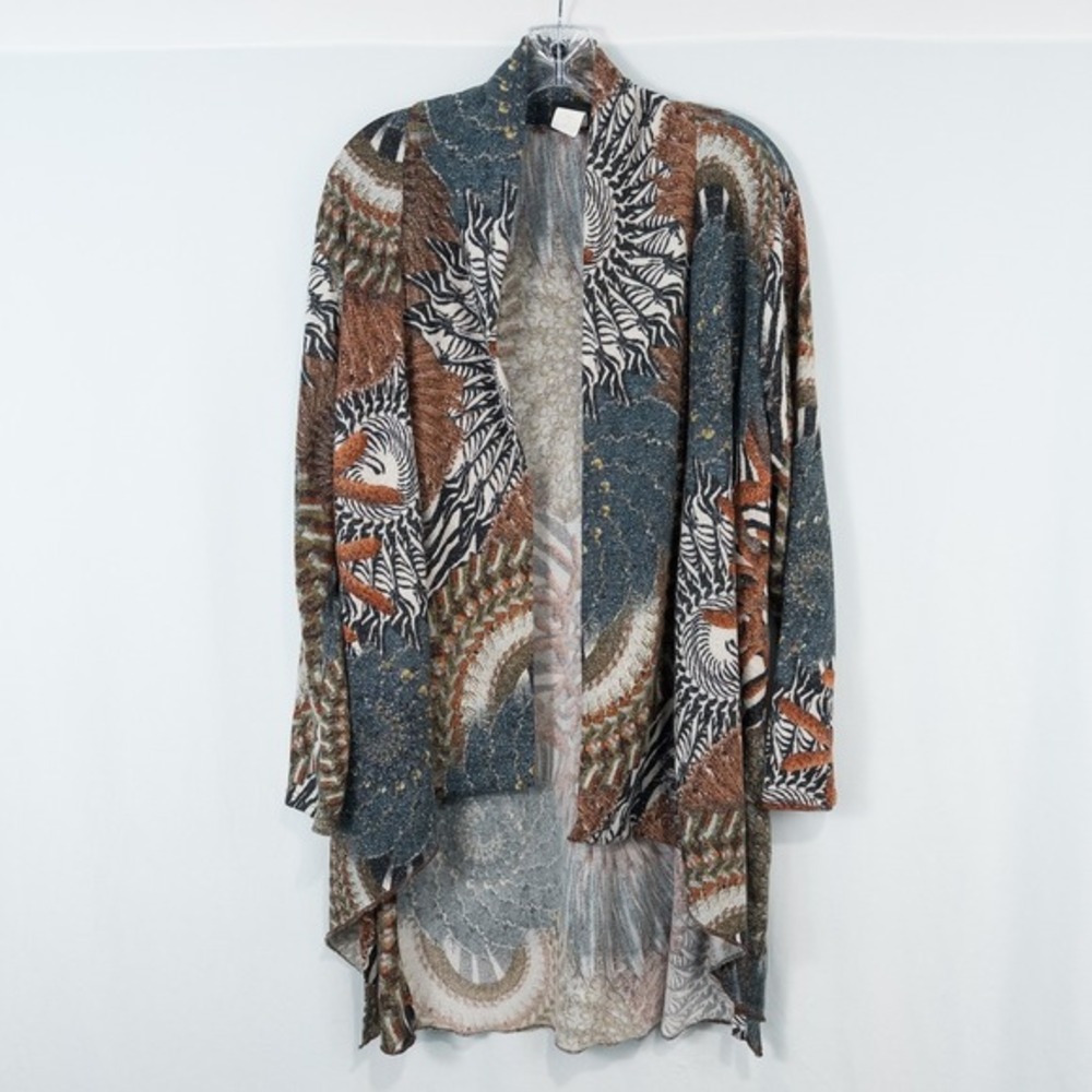 Jostar‎ Abstract Open Front Shimmer Cardigan Womens XL Coastal Starfish Nautical